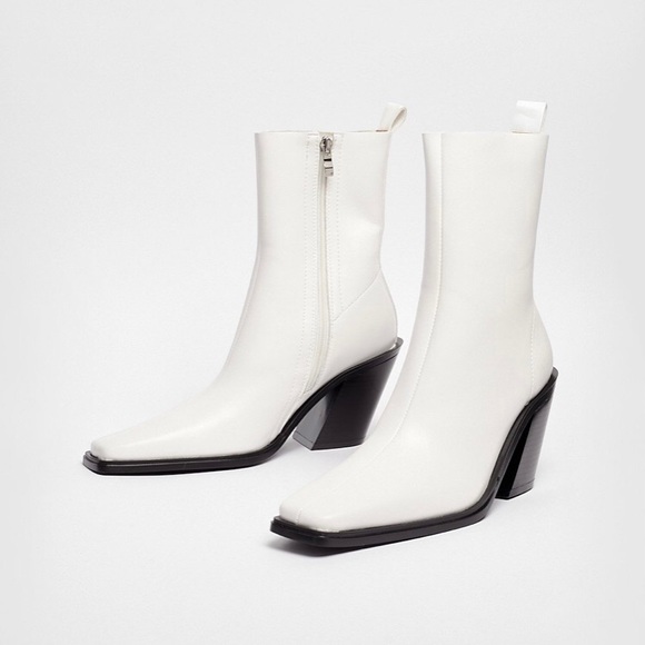 White Faux Leather Western Ankle Boots - Picture 1 of 7